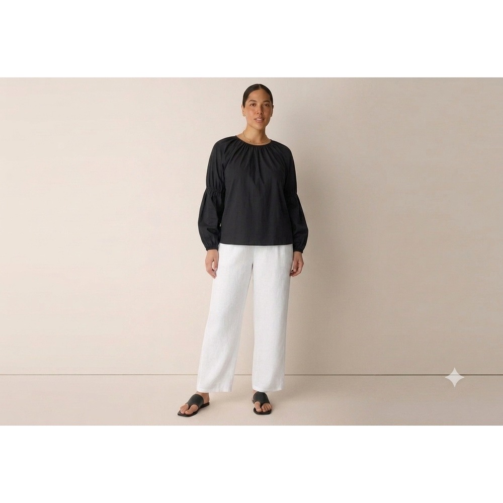 Elizabeth and James Blouse Womens L? Black Puff Sleeve Minimalist Poet Boho Chic